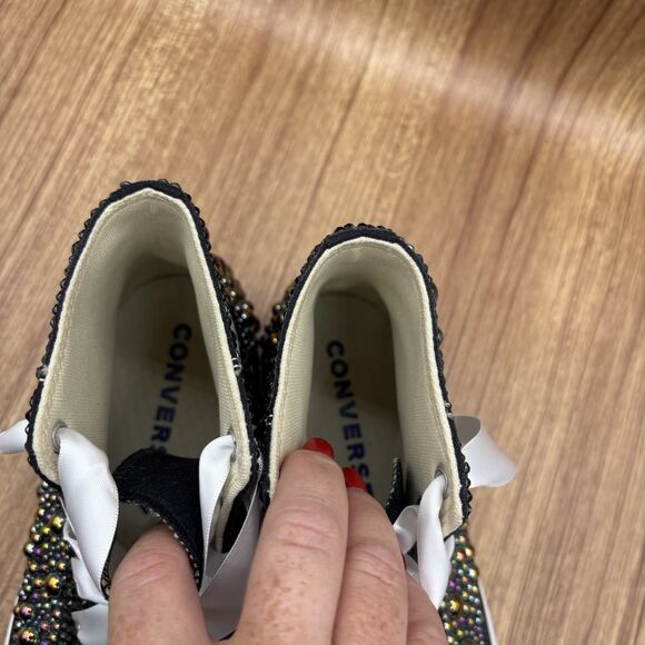 Converse All Star Chucks Custom Bling Wedding High Sneaker Kids 6.5/ Women’s 8 - Picture 7 of 10